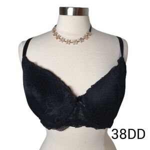 Women's Bra 38DD Black Lace Full Coverage Molded Cups Underwire 38E Bra